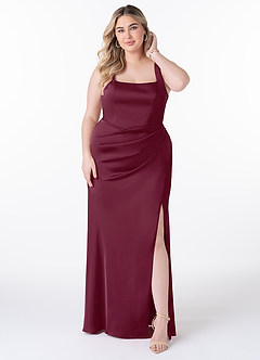 Azazie Mero Brautjungfernkleider Etui Plissee Stretch-Satin Kleid Maulbeerrot image5