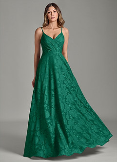 Azazie Amani Bridesmaid Dresses Emerald A-Line Pleated Floral Burnout Dress image5