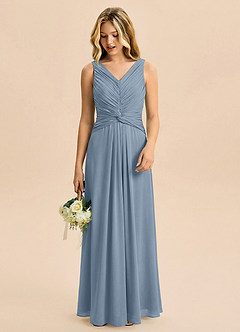 Azazie Freya Junior Jurk van Chiffon met A-Lijn Geplooid Stoffig Blauw image3