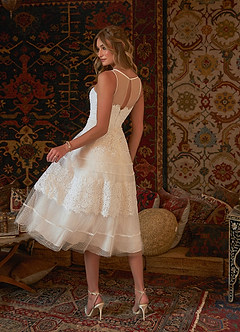 Azazie Azul Wedding Dresses A-Line Sweetheart Lace Tulle Tea-Length Dress image2