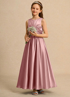 Azazie Ducky Junior Formal Flower Girl Klänningar Klä A-Line i Stretch Satin Plisserad image5