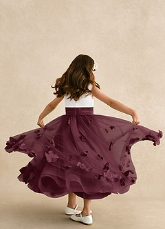 Azazie Vi Flower Girl Dresses Cabernet A-Line Sleeveless Tulle Dress image3