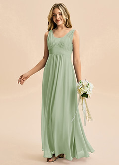 Azazie Odette Junior A-Linie Herzausschnitt Chiffon Kleid Staubiger Salbeigrün image1