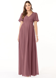 Azazie Verna Maternity Bridesmaid Dresses A-Line V-Neck Ruched Chiffon Floor-Length Dress image3