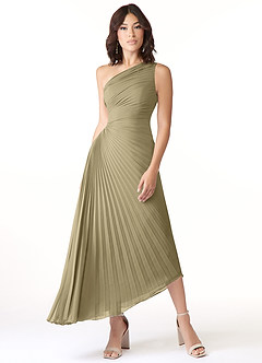Azazie Kirra Bridesmaid Dresses Moss Green A-Line One Shoulder Chiffon Dress image1