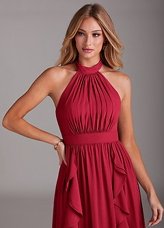 Azazie Avary Brautjungfernkleider A-Linie Plissee Chiffon Kleid Scharlachrot image6