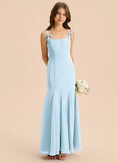 Azazie Evey Junior Abito Sirena in Chiffon Plissettato Azzurro image4