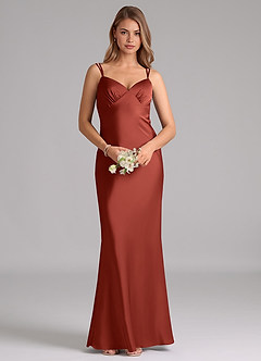 Azazie Suttona Bridesmaid Dresses Terracotta A-Line Pleated Stretch Satin Dress image6