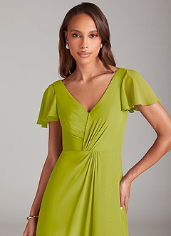 Azazie Soren Bridesmaid Dresses Lemongrass A-Line Ruched Chiffon Dress image6