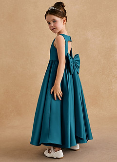 Azazie Bettie Flower Girl Dresses Ink Blue A-Line Bow Matte Satin Dress image3