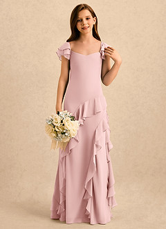 Azazie Ada Girls Formal Blomsterpigekjoler Skede Rynket Chiffon Gulv-længde Kjole image4