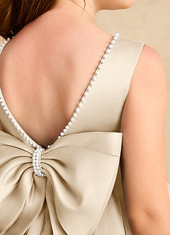 Azazie Jani Flower Girl Dresses Champagne A-Line Bow Tulle Dress image6