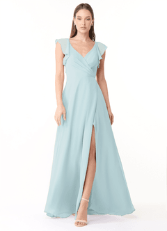 Azazie Yoko Bridesmaid Dresses Mist A-Line Ruched Chiffon Dress image1