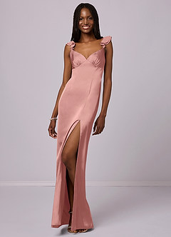 Barbie ♥ Azazie Bridesmaid Dresses Rosette Sheath Stretch Satin Dress image3