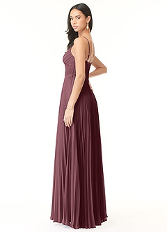 Azazie Vini Bridesmaid Dresses Sangria A-Line V-Neck Pleated Chiffon Dress image4