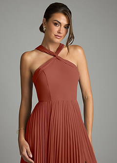Azazie Afra Bridesmaid Dresses Auburn A-Line Pleated Chiffon Dress image5