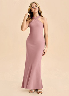 Azazie Doretta Junior Abito Tubino in Chiffon Plissettato Rosa Polverosa image3