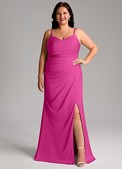 Azazie Deandra Brudtärnklänningar Klänning av Sjöjungfru i Stretch Satin Plisserad Fuchsia image7