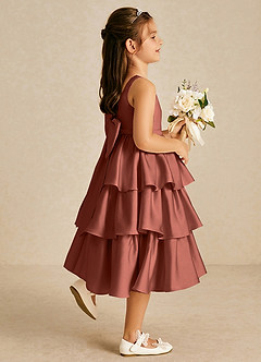 Azazie Margery Blumenmädchenkleider A-Linie Schleifen Stretch-Satin Kleid Rotbraun image5
