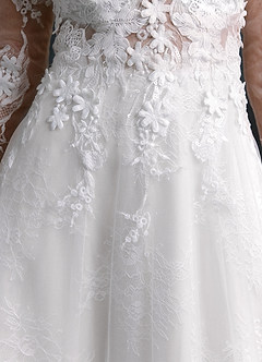 Azazie Leila Wedding Dresses Diamond White A-Line V-Neck Sequins Tulle Dress image8