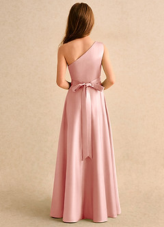 Azazie Puddles Girls Formal Flower Girl Dresses Rosette A-Line One Shoulder Matte Satin Dress image3