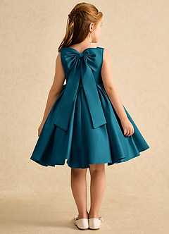 Azazie Jessie vestidos de niña de las flores Vestido de Azul Tinta de Satin Mate de Corte En A con Lazo image1