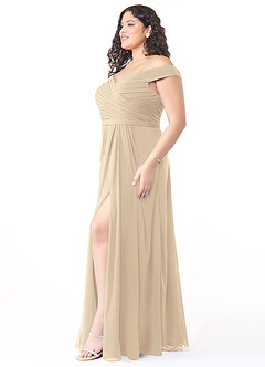 Azazie Audrianna Brautjungfernkleider Wandelbar A-Linie Schulterfrei gerafft Chiffon Kleid Champagner image9
