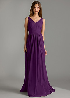 Azazie Keyla Bridesmaid Dresses Grape A-Line Pleated Mesh Dress image4