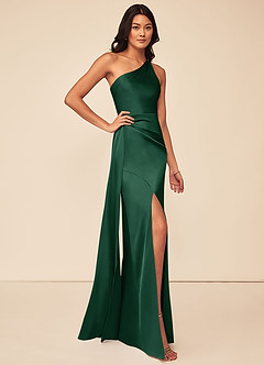 Azazie Maron Bridesmaid Dresses Dark Green A-Line One Shoulder Stretch Satin Dress image3