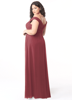 Azazie Audrianna At-home Try On Dresses Burgundy A-Line Off-The-Shoulder Gathered Chiffon Convertible Dress image9
