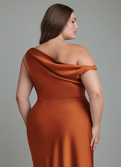 Azazie Emerson Bridesmaid Dresses Cinnamon Mermaid Off the Shoulder Stretch Satin Dress image13