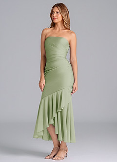 Azazie Danie Brautjungfernkleider Etui Schulterfrei Chiffon Kleid Staubiger Salbeigrün image4