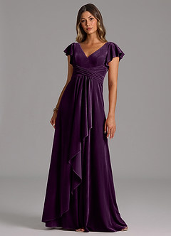 Azazie Omari Bridesmaid Dresses Grape A-Line Pleated Velvet Dress image1