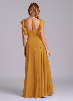 Azazie Leilani Bridesmaid Dresses Butterscotch A-Line Pleated Chiffon Dress image2