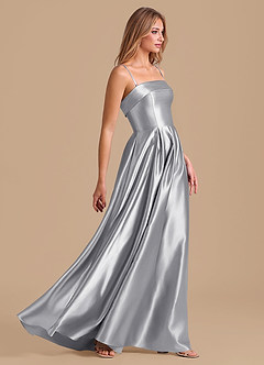Azazie Lucienne Brautjungfernkleider A-Linie Plissee Metallischer Satin Kleid Silber image5