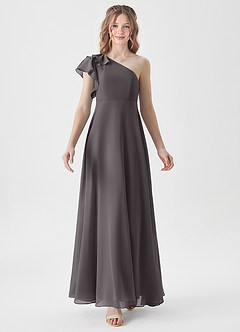 Azazie Arabella Junior Steel Grey A-Line Ruched Chiffon Dress image5