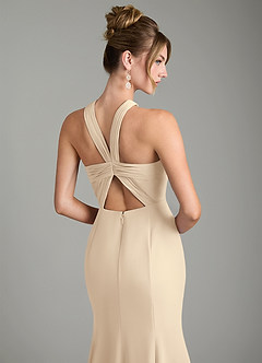 Azazie Rue Bridesmaid Dresses Champagne A-Line Halter Chiffon Dress image6