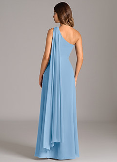 Azazie Tella Robes de demoiselle d'honneur Robe Trapèze en Mousseline de soie Asymétrique Poudre Bleue image6