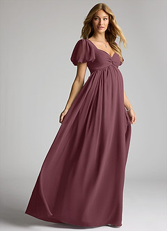 Azazie Madisynn Brautjungfernkleider für Schwangere Schleifen Chiffon Bodenlänge Kleid image4