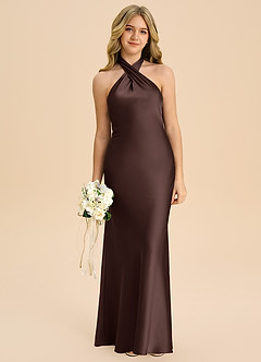 Azazie Chickie Junior Ganache Sheath Pleated Stretch Satin Dress image3