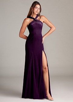 Azazie Rue Bridesmaid Dresses Grape A-Line Pleated Velvet Dress image4