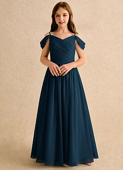Azazie Chelo Girls Formal Abiti da Ragazza di Fiori Abito A-Line in Chiffon Plissettato Marino Scuro image4