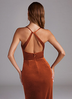 Azazie Becca Vestidos de damas de honor Vestido de Naranja Quemada de terciopelo de Corte Recto image5