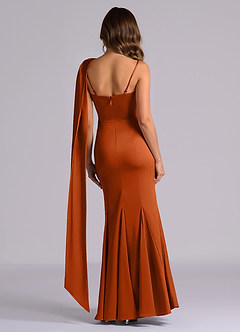 Azazie Inara Brautjungfernkleider Meerjungfrau-Linie Plissee Stretch-Satin Kleid Gebranntes Orange image2