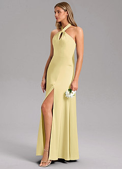 Azazie Tracie Bridesmaid Dresses Lemon Sorbet A-Line Side Slit Stretch Satin Dress image6