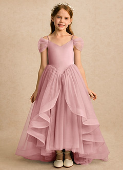 Azazie River Flower Girl Dresses Dusty Rose A-Line Pleated Tulle Dress image1