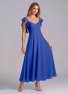 Azazie Leilani Bridesmaid Dresses Royal Blue A-Line Ruched Chiffon Dress image3