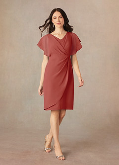 Azazie Julia Mother of the Bride Dresses Terracotta Sheath V-Neck Pleated Chiffon Dress image1