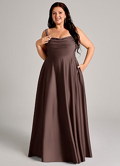 Azazie Shaude Bridesmaid Dresses Ganache A-Line Pleated Stretch Satin Dress image11