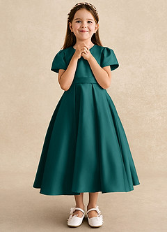 Azazie Princess Flower Girl Dresses Peacock A-Line Pleated Matte Satin Dress image4